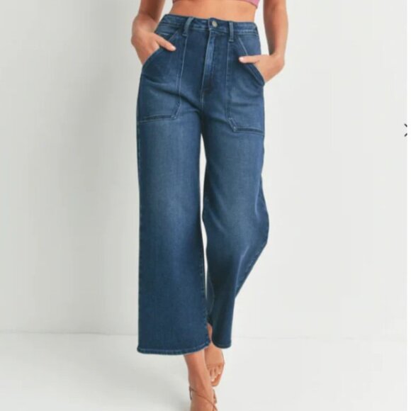 Just Black Denim HR Cargo Pocket Wide Leg Dark Denim. Size 28 - Picture 1 of 16